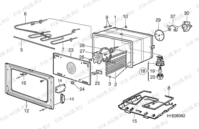 Взрыв-схема комплектующей Rosenlew RMK60 - Схема узла H10 Main Oven Cavity (large)